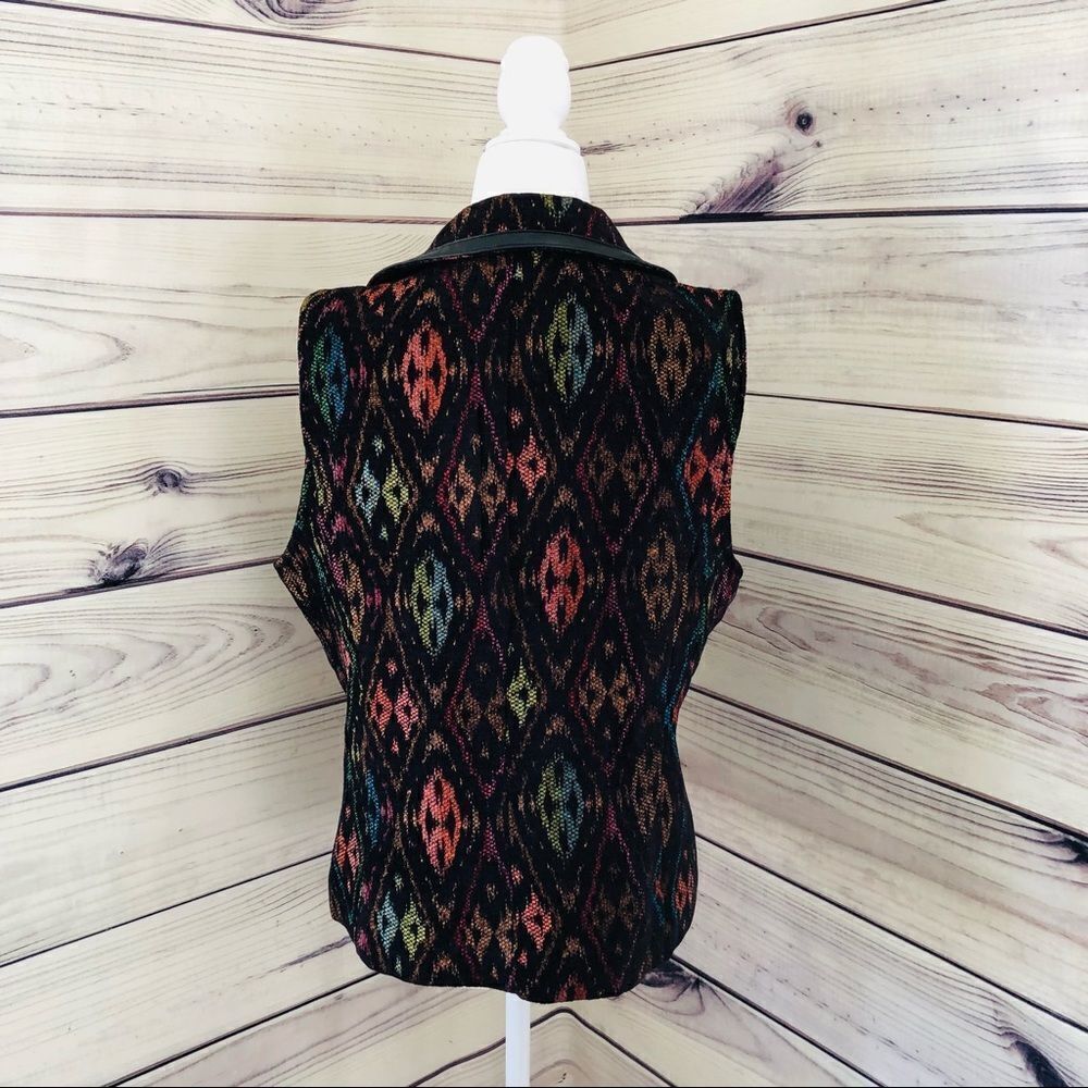 Christopher & Banks Black Colorful Patterned Leather Trim Vest Medium - Picture 5 of 9
